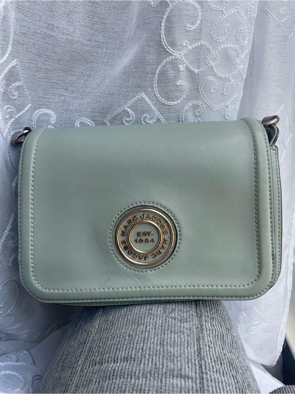Marc Jacobs Soft Sage Leather Crossbody with Gold Medallion
